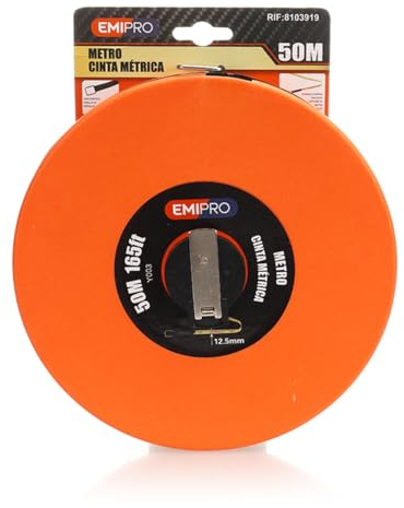 Cinta métrica de 50 m con asa retráctil, medidas en pulgadas y milímetros, herramienta esencial para geómetros y agrimensores, ancho 12,5 mm