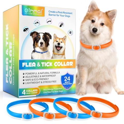 Hundehalsband 4 Stück – Verstellbar und Wasserdicht, Sicher und Natürlich, 60 cm Length, 24 Monate Schutz, für Kleine Mittelgroße und Große Hunde (Orange&Blau)