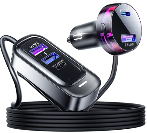 Zigarettenanzünder USB C 100W mit Buntem Umgebungslicht, PD 30W QC 3.0 Schnellladung Auto Ladegerät, 5-Port USB Type C Dual Port Ausgang Zigarettenanzünder Adapter für iPhone iPad Samsung Notizbuch
