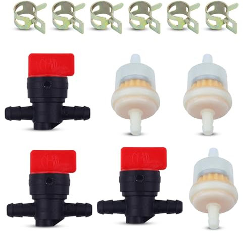 Mtanlo Rubinetto di arresto del carburante, rubinetti a benzina e filtro del carburante, valvola di intercettazione per 798650, 3 × rubinetto di arresto + 3 × filtro benzina + 6 × morsetto