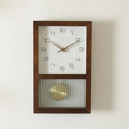 Itigoitie Pendulum Wall Clock,Japanese Vintage Log Clock, Quiet Hanging Wall Clock for Living Room Decor, Battery Operated,Office & Home Décor Gift(No Battery Included)