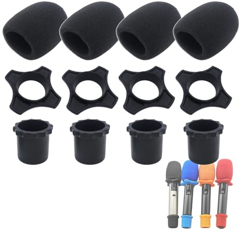 Cheerock 4-Set Black Handheld Mic Protection Kit Silicone Ring Windscreen