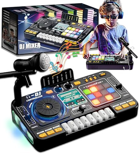 Mixer DJ con Luce e Tastiera per Feste, Giocattolo Musicale Interattivo per Bambini di età 4+, Regali Educativi per Ragazzi e Ragazze
