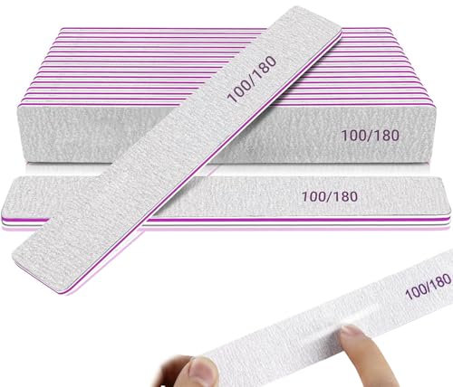 Lima de Uñas Profesional,12 PCS Lima De Uñas 100/180 Grit Limas para Uñas de Doble Cara Set Gel Acrílico Lima Grano Lavable Taco Pulidor para Uñas Acrílicas Naturales Nail File