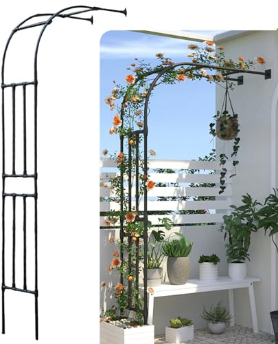 Arco de jardín de medio lado, pabellón de jardín resistente, marco de acero, planta trepadora medio arco, rosa