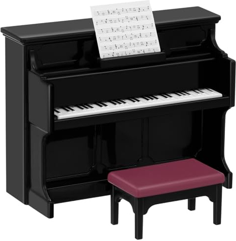 HANABASS 1 jeu de piano miniature avec tabouret pour décoration de maison de poupée, meuble fait à la main, surface lisse et design traditionnel, pour scènes créatives et jouets miniatures