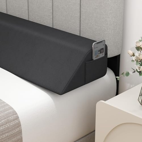 FANTASK Cale de lit, Coussin cale, comble l'espace Entre la tête et Le Matelas, avec Poche latérale, 137 x 25 x 13 cm, Gris