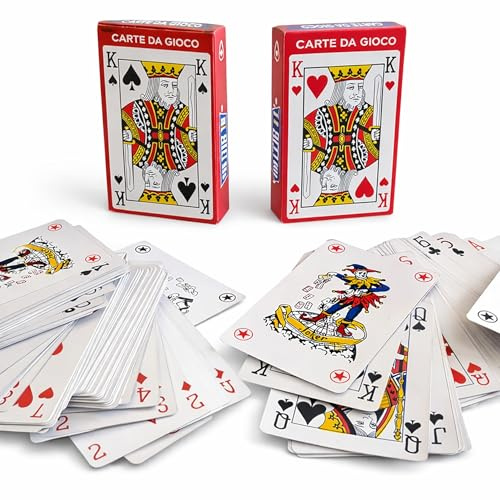 topolenashop Carte Francesi da Gioco 2 Mazzi da 54 Carte Plastificate Resistenti Professionali per Poker, Burraco Scala 40 Bridge Scorrevoli e Facili da Mischiare Completo da Tavolo e Viaggio 348918