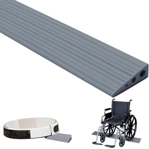100 x 6.5 x 2.5cm Threshold Ramps, Cuttable Self-Adhesive Door Ramp, Non-Slip Rubber Transition Strip for Sweeping Robot, Scooter, Wheelchair Ramp for Floor Tile, Indoor, Outdoor, Bathroom (Grey)