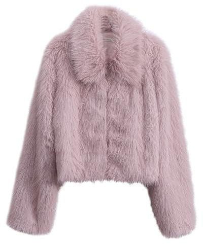 Amazhiyu Cappotto da Donna in Pelliccia Sintetica,Giacca Invernale a Maniche Lunghe con Bavero e Zip,Cappotto Invernale Caldo e Morbido Senza Tasche Rosa L