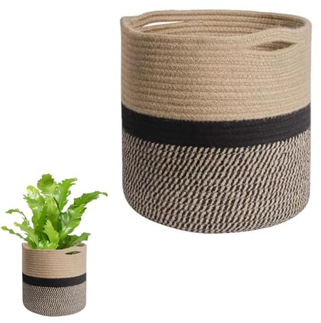 Kaiyzo Handgefertigter Baumwoll Übertopf Korb, Pflanzentopf Übertopf 20 cm, Rattan Look Pflanzkorb für Innen, Dekorativer Blumentopf