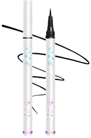 Waterproof Coloured Eyeliner Pen – All-Day Long-Lasting, Highly-Pigmented, Smudge-Proof Liquid Eyeliner Pencil with Ultra-Fine Brush Tip for Sensitive Skin, Dark Waterline & Contact Lenses (Black)