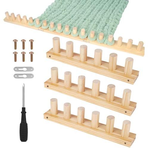 YUDAWN 3 PCS Chunky Knitting Blanket Loom, 90cm/35in Wooden Blanket Loom 3-in-1 Crochet Knitting Tool Set with Screwdriver and Assembly Weaving Tools for Beginners