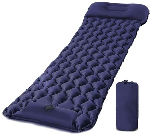 Inflatable Camping Mat with Pillow for Adults Kids- Ultralight Sleeping Mat with Built-in Foot Pump, Durable Waterproof Air Mattress with Storage Bag for Camping, Backpacking, Hiking, Tent