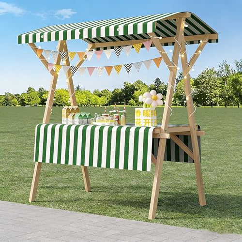 HARELA Carrito Plegable para vendedores al Aire Libre con toldo, Carrito De Comida Callejera De Madera, Puestos Plegables, para Venta De Alimentos, para Puestos Callejeros(Green,120cm/47.2in)