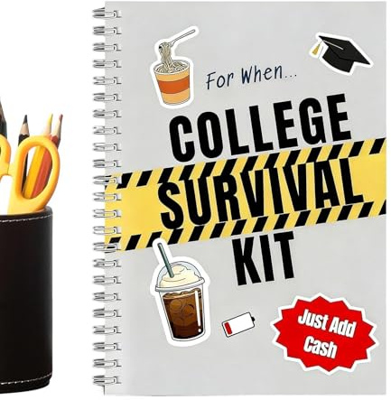 Genérico Kit de Supervivencia para la Universidad - Libro Interactivo,con Bolsillos de Almacenamiento y Tarjeta de Graduación | para Estudiantes, Jóvenes, Dormitorio y Aula