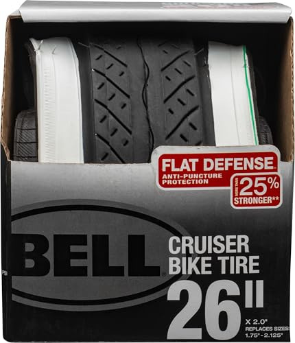 Bell Whitewall Flat Defense Cruiser Bike Tire, 26 x 1.75-2.25, Whitewall