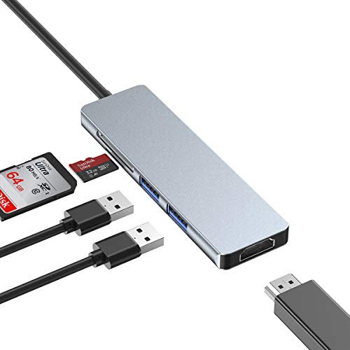 Aimus Hub USB C, Adaptateur Multi-Port 5 en 1 Sortie HDMI 4K, Lecteur de Cartes SD et TF, 2 Ports USB 3.0 Portables pour MacBook Pro 2015/2016/2017 Nouveau MacBook, Chromebook, Samsung S8