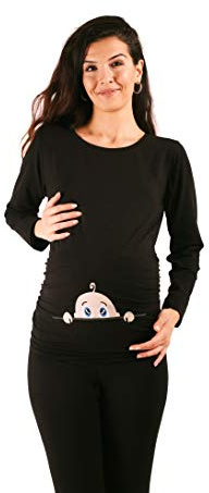 M.M.C. Nyfiken baby – mammaskjorta med motiv sweatshirt graviditetströja för graviditet, långärmad, svart, S