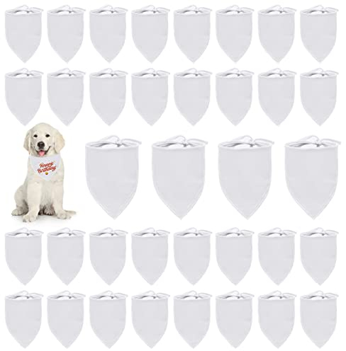 HACRAHO Blanko-Hundehalstücher, 36 Stück, solides Haustier-Dreieck-Schal, weiß, DIY-Dreieck-Hundehalstuch für kleine, mittelgroße und große Hunde
