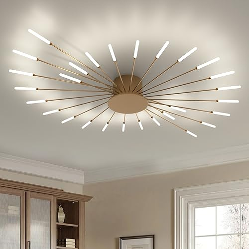 Modern LED-taklampa, vardagsrums taklampa, kreativa fyrverkerier design ljuskrona, infälld monteringsbelysning, (guld, 28 huvuden)
