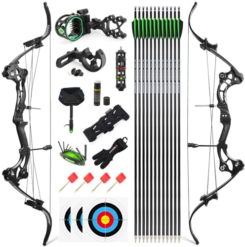SHARROW Bogenschießen Compoundbogen Set Recurve Bogen und Pfeile Set Jagdbogen 40-55lbs Einstellbar IBO 320FPS Angelbogen für das Schießen im Freien (Schwarz/Typ 1)