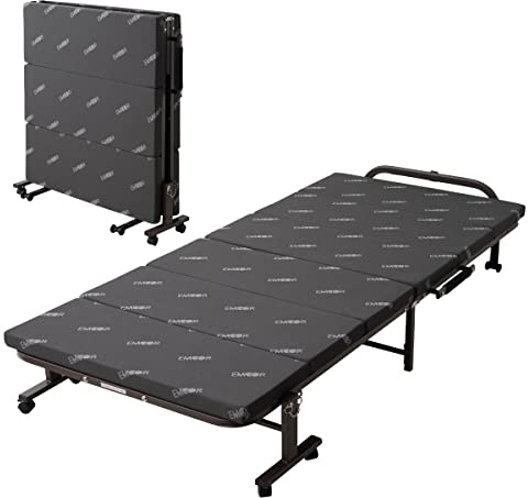 EMOOR Folding Rollaway Bed with High-Resilience Urethane Mattress, Twin Size, Gray, Steel Frame, Space Saving Guest Student Visitor Dormitory