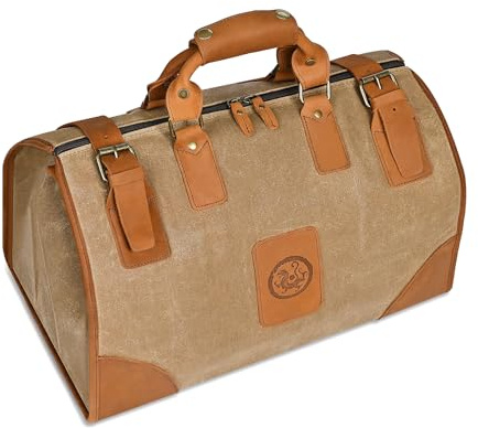 Vattenavvisande kanvas Crazy Horse läder resväska 35 l trim unisex handbagage weekendväska sportväska för resor helg semester FB8151, Ljusbrun, Resväska