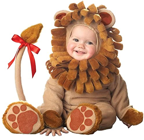 QIYUANT Dräkt Lejon Barn Djurdräkter Karneval Party Fotografi Baby Overall med Huva och Fodrad för Pojkar Flickor Baby 0-3 År 100 (24–30 Månader)