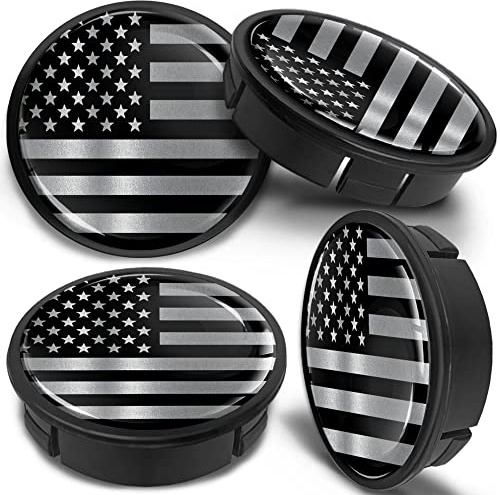 SkinoEu 4 x 60 mm universella aluminiumfälgar navkapslar/fälgkåpor navkapslar/navkapslar, USA-flagga fana silver CX 63