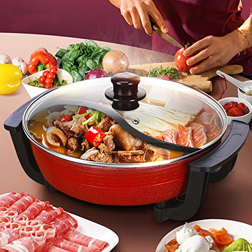 Elektrisk gryta på 6 l, 1360 W 220 V Twin Hot Pot Shabu med induktion, Soppomslag, Köksredskap, Antiklibbig Kinesisk Fondue med lock och 5 nivåer av temperaturreglering