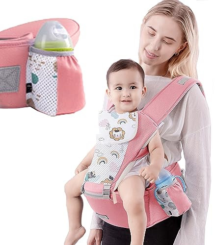 Wsndm Ergonómico Con Asiento Mochila Portabebés, 6 En 1 Correa Multifuncional Para Bebés, Puro Algodón Ligero y Transpirable, Toallas Con Saliva, Ajustable, Para Recién Nacido a 23kg