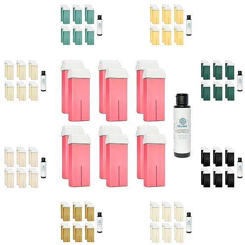 Fettlösligt roll-on hårborttagningsvax, 100 ml – refill för handstycksvaxvärmare med rulle för hårborttagning, 12 st rosa + gratis Anyskin® after wax-olja 100 ml