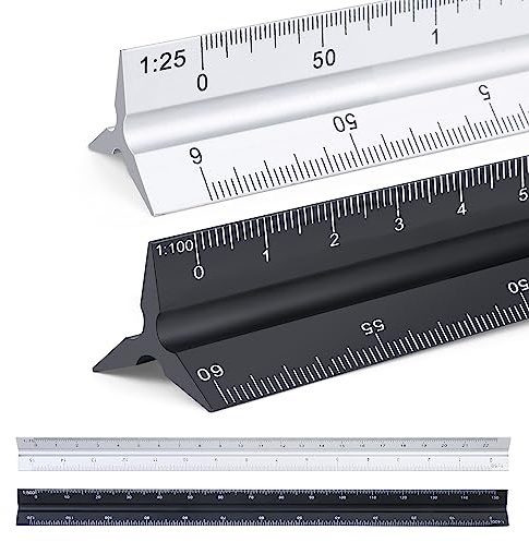 2 righelli per scala: 30 cm, lunghezza scala triangolare in alluminio, scala triangolare 1:20 1:25 1:50 1:75 1:100 1:150/1:100 1:200 1:250 1:300 1:400 1:500, Set per ingegneri Studi architettonici