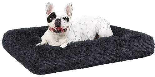 KSIIA Panier pour Chien Moyen Taille, 76x52cm, Coussin Chien Lavable, Tissu Peluche Doux, Base antidérapante, Tapis Matelas Lit Anti-Stress, Gris Foncé