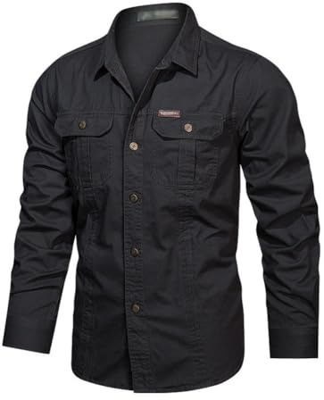 seiveini Camisa de Exterior para Hombres Manga Larga Transpirable de Secado Rápido Outdoor Blusa Camisas para Senderismo, Pesca, Trekking Camisa Funcional para Hombre Vintage A Negro M