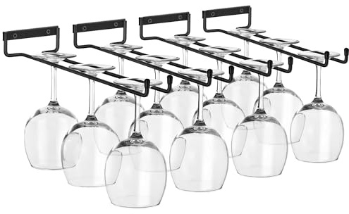 Sorbus Wine Glass Holder - 12 Inch Wall Mounted Wine Glass Rack for Under Cabinet Organization and Storage - Kitchen Shelves for Home Bar Holds Up to 4 Stemware Wine Glasses Each, 16 Total (4 Pack)