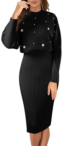 Traje Elegante de Mujer de 2 Piezas - Conjunto de Falda de Boda y Vestido de Punto Bodycon - Sudaderas
