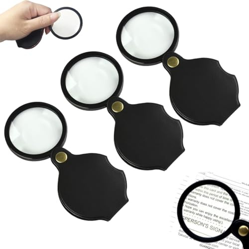 UYVPAER 3 Piezas Lupa de Bolsillo 10X Plegable y Portátil Con Estuche Protector