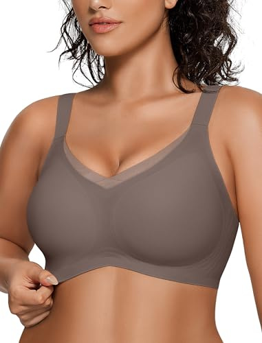 OEAK Womens Wireless Jelly Bras V Mesh Comfortable Bralette Supportive Tshirt Bra No Underwire Seamless Push Up Everyday Bras Grey L