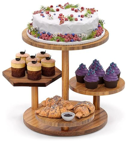 YCBTREE 4 Tier Wooden Cupcake Stand, Wood Tiered Tray Dessert Cup Cake Stand Holder Tower Afternoon Tea Stand for Tea Party Coffee Break Festival Birthday Party Wedding