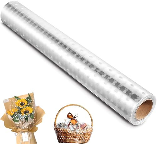 Geschenkfolie Transparent,Klare Cellophan Rolle 30M x 54cm Zellophanfolie Langfilm Geschenkpapier 2.5 Mil Dicke Zellophan Transparent für Zuhause,Party,Kunsthandwerk,Obst(Gefaltete:27 cm)