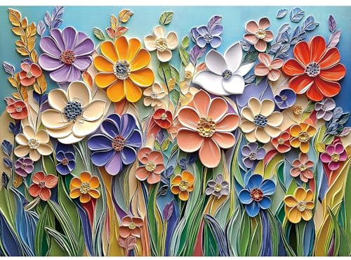MINIWAN Colorful Embossed Flowers Puzzles for Adults 1000 Pieces
