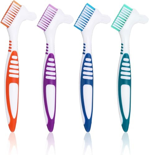 4 Pièces Brosse pour Prothèse Dentaire Nettoyage à la Mousse pour Appareils Dentaires Brosses de Nettoyage pour Prothèses Dentaires Double Face Brosse Ergonomique pour Prothèses Dentaires
