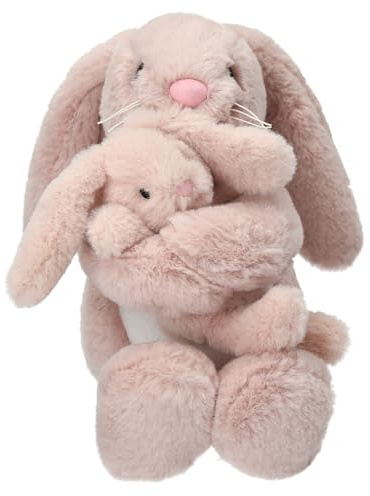 Depesche 13509 Princess Mimi - Kuscheltier Hase Nelly mit Baby-Hase, in Rosa und mit langen Ohren, Plüschtier mit Klettverschluss zum Festhalten