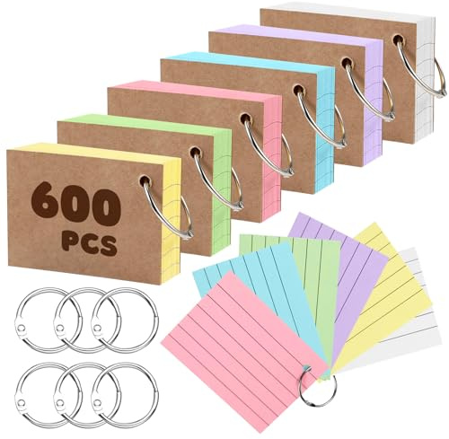 EOPUOZS Karteikarten A8 liniert, 600 Stück Karteikarten Intensiv-Farben, Premium Qualität Karteikarte für Notizen, Vokabeltraining, Formeln und Prüfungsvorbereitung