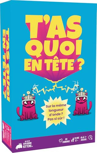 Asmodee - Cosa hai in testa? - Exploding Kittens - Giochi da tavolo - Gioco di lettere e parole - Atmosfera cooperativa o competitiva - 10 Anni e + - 3 Giocatori e + - 15 Min - Versione Italiana