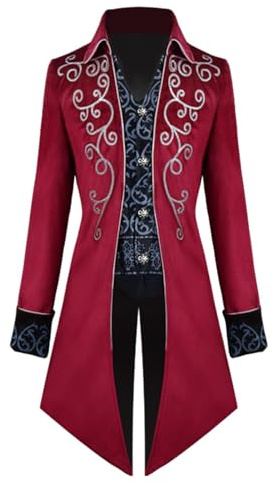 Generisch Abrigo steampunk para hombre – Vintage gótico Frack, chaqueta bordada | Abrigo renacentista para hombre, chaqueta pirata, disfraz steampunk, chaqueta steampunk para Halloween, carnaval