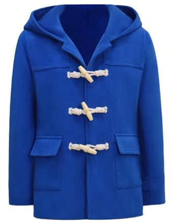 Gycolinz Kids Boys Girls Woolen Coat Duffle Toggle Jacket Over Pea Coat 4-14Years (US, Alpha, X-Large, Regular, Regular, Blue)
