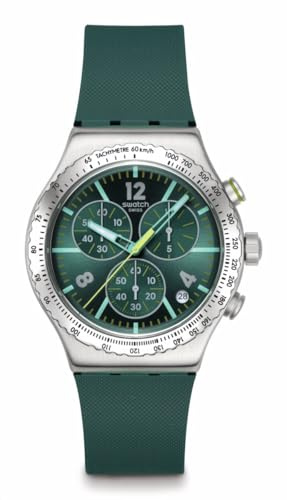 Swatch New Irony Chrono Unisex Dress Watch Stainless Steel Green Quartz Water Resistant GREENSHIFT Glow